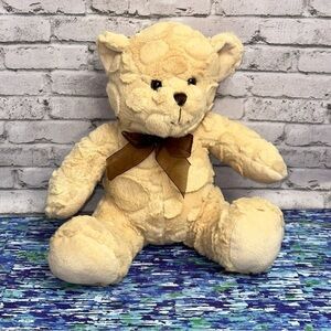 Goffa Waffle Fur Tan Teddy Bear Plush Sitting 10 in Brown Bow Stuffed Animal